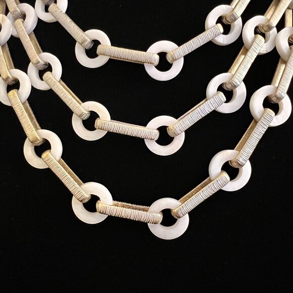 Chico's Mother of Pearl Multi-strand Gold Textured Link Statement Necklace - Picture 6 of 12